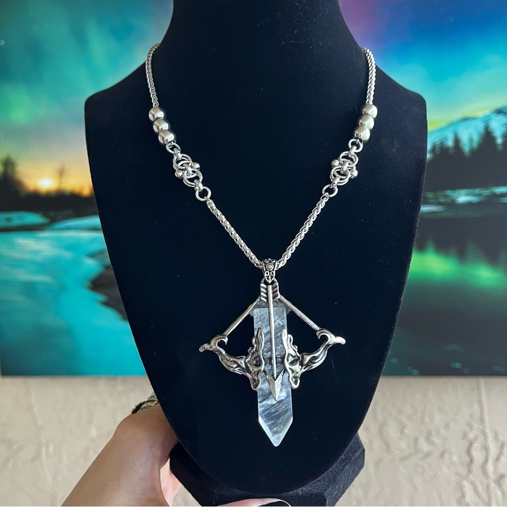 Handmade stainless steel maille link chain & crystal quartz bow & arrow charm - Picture 8 of 10